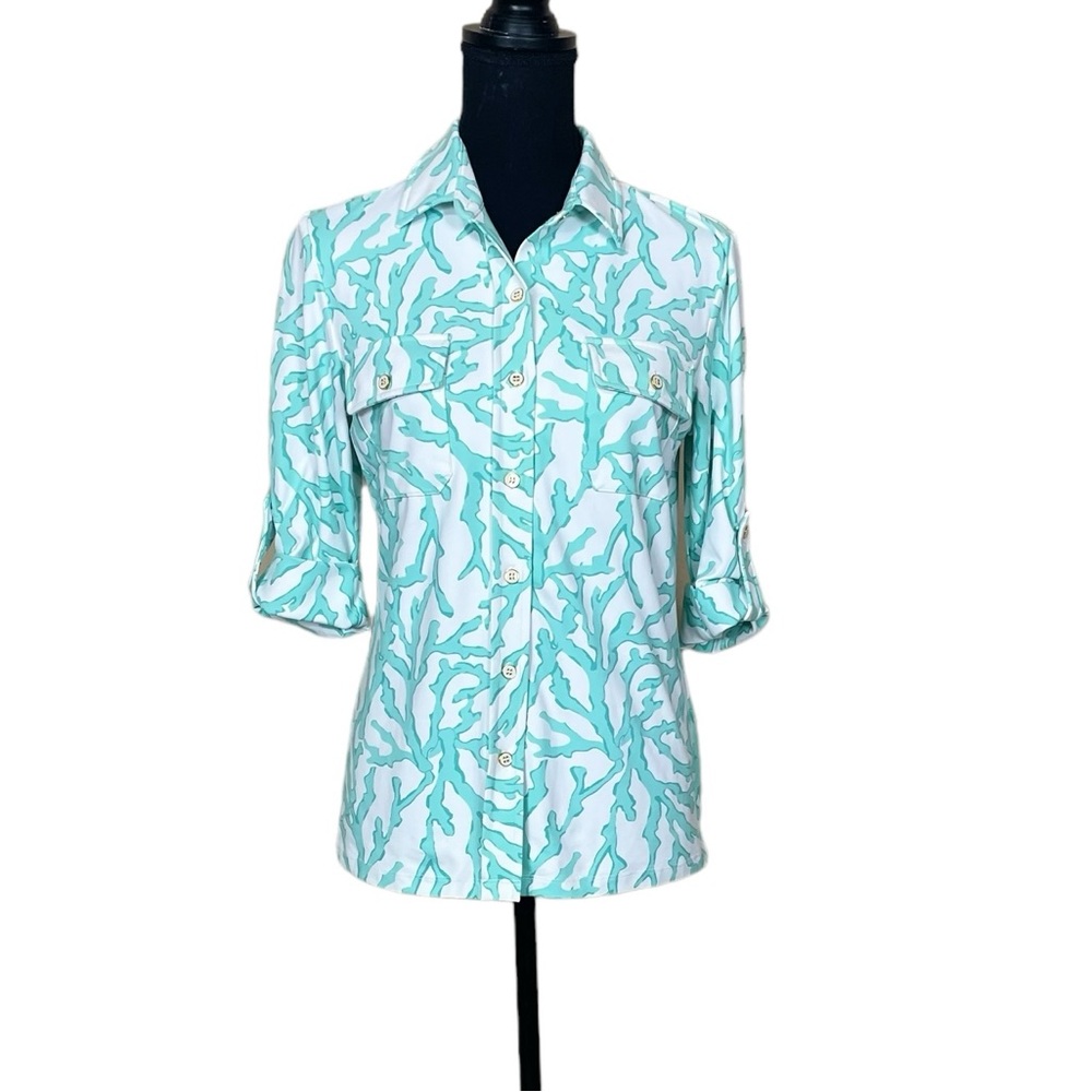 NWT J. McLaughlin Aqua Marine Forest Top (V)